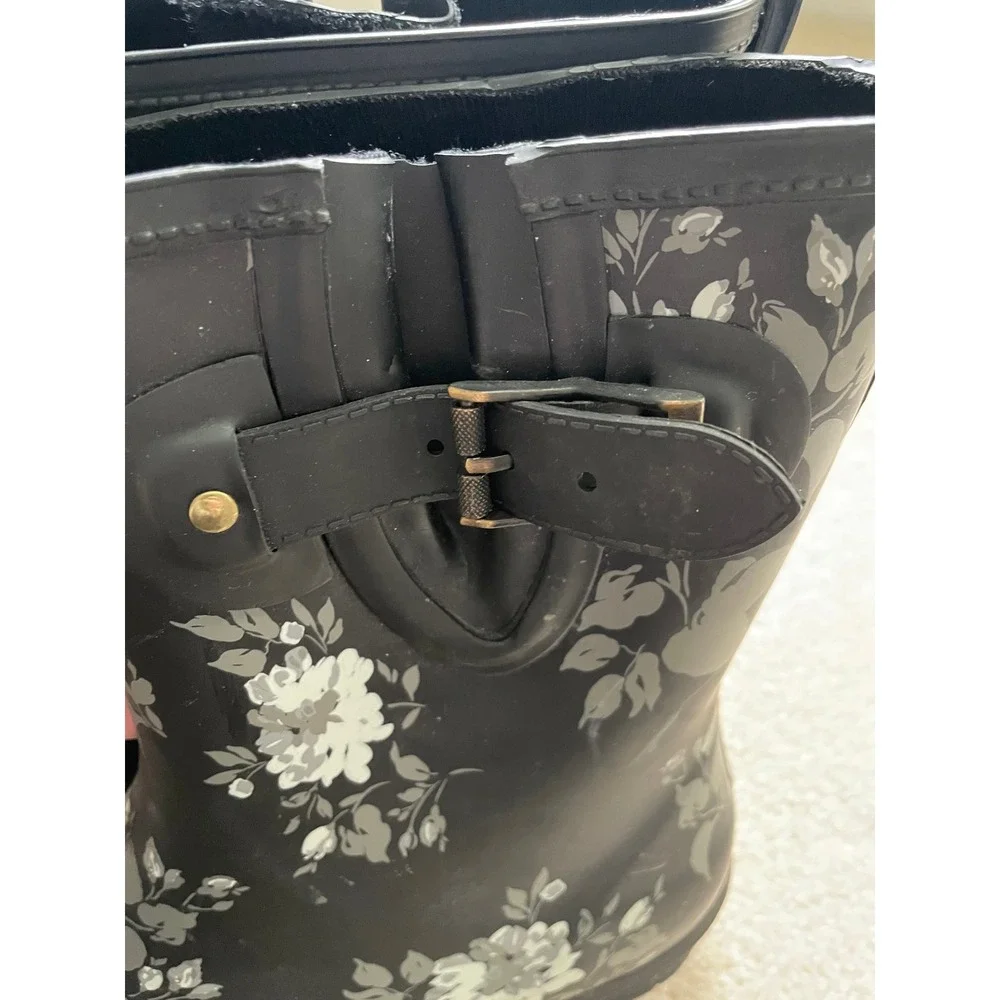 Chooka Abbie Mid Black Floral Rain Boots Womens Size 11 Waterproof Rubber - Picture 3 of 6
